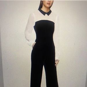 BCBGeneration Colorblock Wide Leg Jumpsuit in black in white